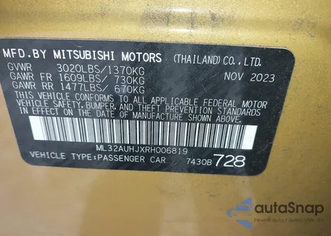 2024 Mitsubishi Mirage Le from USA, damaged, VIN ML32AUHJXRH006819